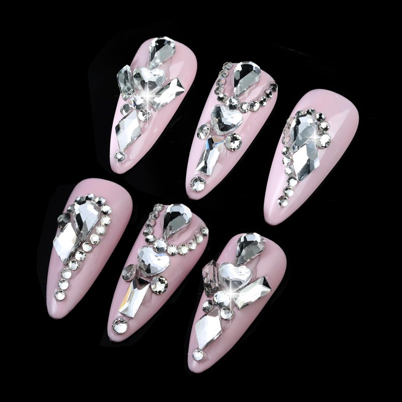Cycullinyt 1660Pcs Silver Nail Art Rhinestones: 8 Types of Multi Shapes Diamonds + 4 Sizes Flatback DIY Crafts Rhinestone Crystals 3D Glass Stones Set + Tweezer + Pickup Pen - Image 4