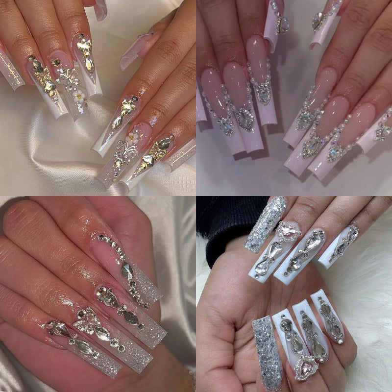 Cycullinyt 1660Pcs Silver Nail Art Rhinestones: 8 Types of Multi Shapes Diamonds + 4 Sizes Flatback DIY Crafts Rhinestone Crystals 3D Glass Stones Set + Tweezer + Pickup Pen - Image 2