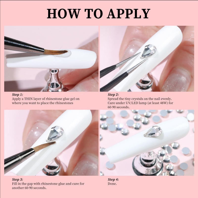 Cycullinyt 1660Pcs Silver Nail Art Rhinestones: 8 Types of Multi Shapes Diamonds + 4 Sizes Flatback DIY Crafts Rhinestone Crystals 3D Glass Stones Set + Tweezer + Pickup Pen - Image 5