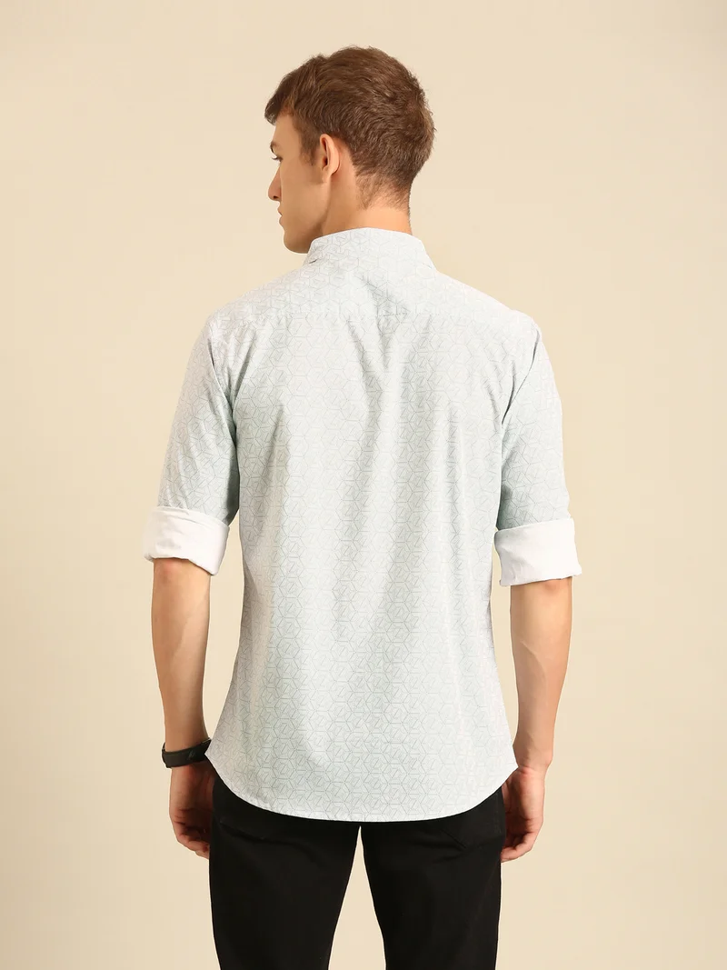 Joven White Printed Cotton Casual Shirt for Men