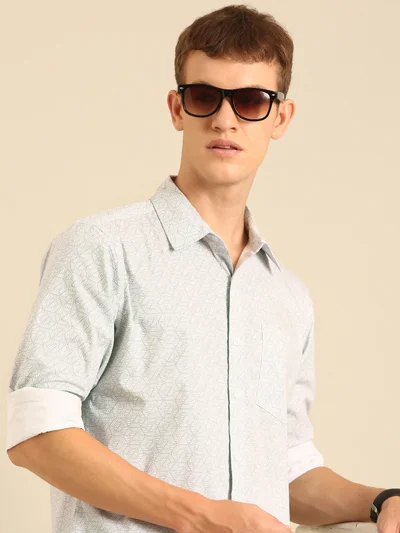 Joven White Printed Cotton Casual Shirt for Men