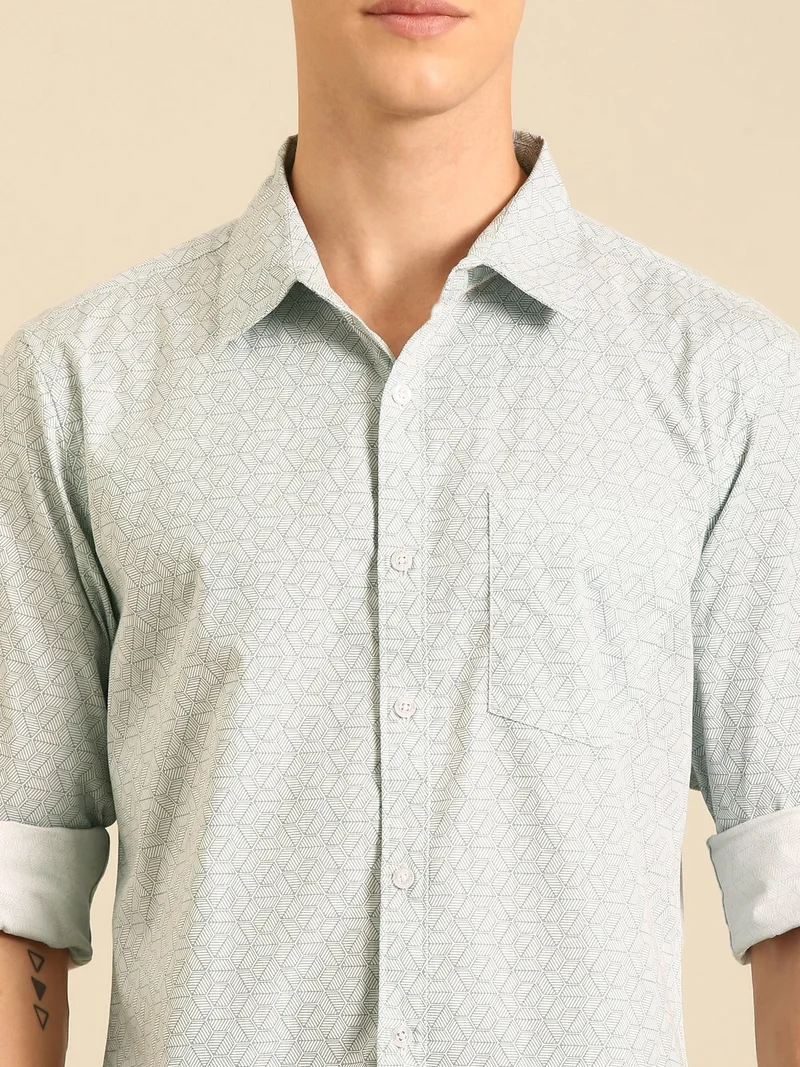 Joven White Printed Cotton Casual Shirt for Men