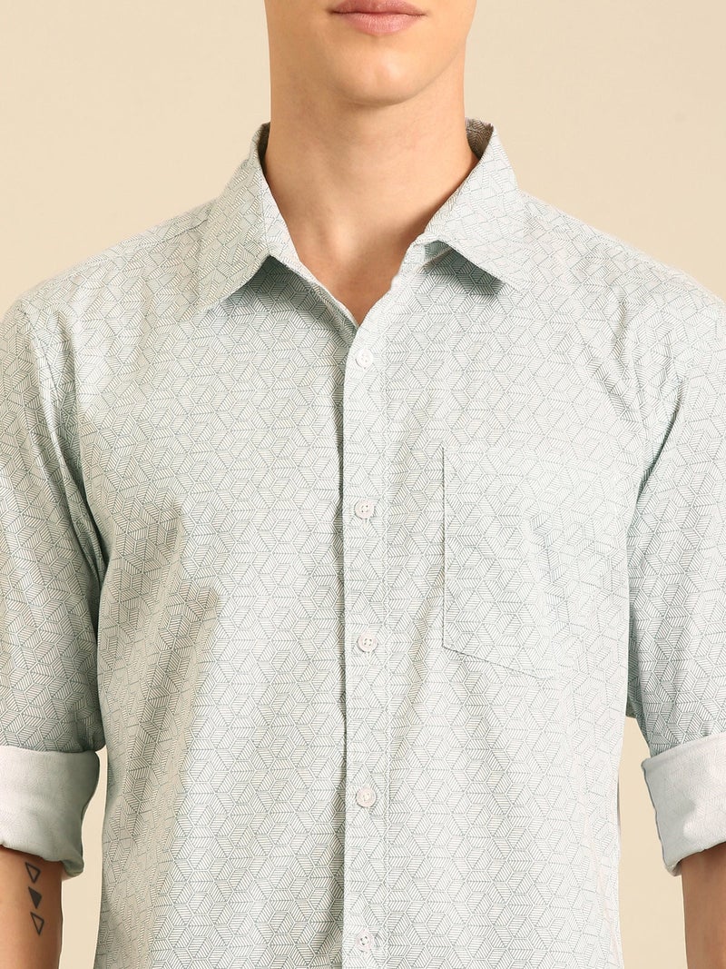 Joven White Printed Cotton Casual Shirt for Men - Image 4