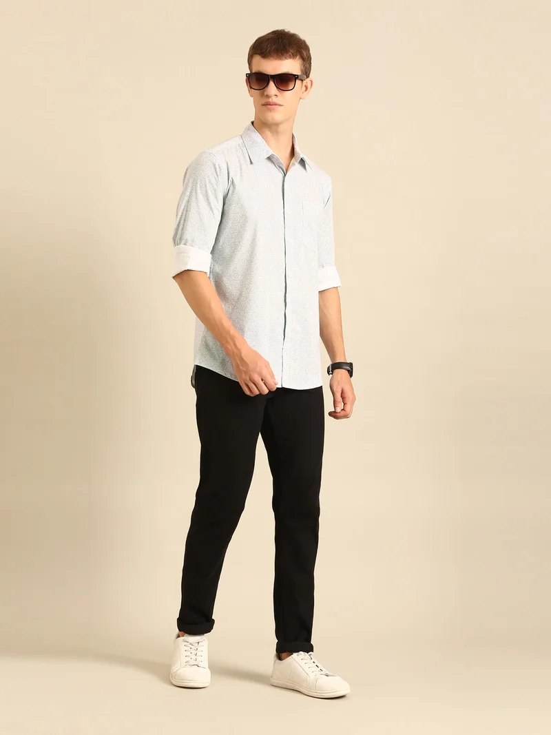 Joven White Printed Cotton Casual Shirt for Men