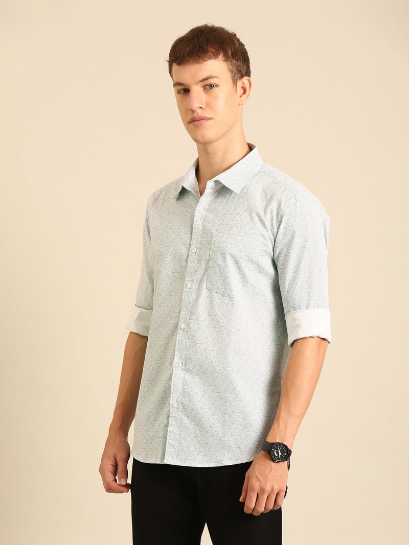 Joven White Printed Cotton Casual Shirt for Men - Image 1