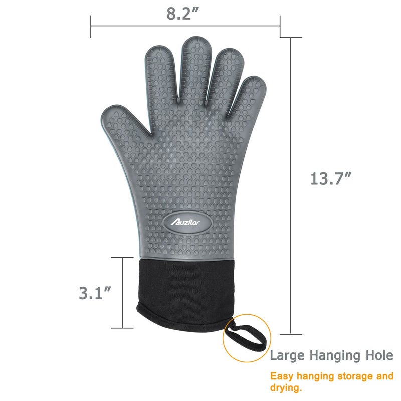 Auzilar Silicone Cooking Gloves, Heat Resistant BBQ Kitchen Oven Mitts, Long Waterproof Non-Slip Potholder for Barbecue, Cooking, Baking - Image 3