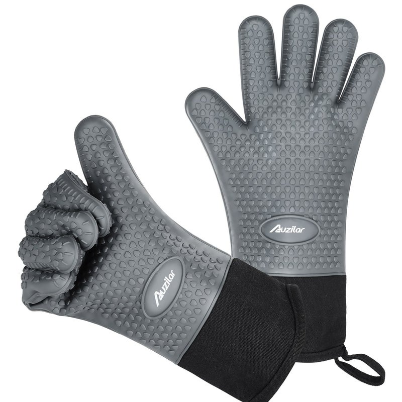 Auzilar Silicone Cooking Gloves, Heat Resistant BBQ Kitchen Oven Mitts, Long Waterproof Non-Slip Potholder for Barbecue, Cooking, Baking - Image 1