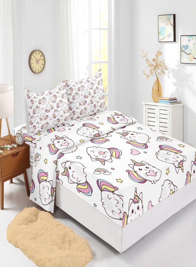 CVHouse Kawaii Cat Bed Sheets Set, Twin Size, Unicorn Cat Bedding for Girls, 1 Flat & 1 Fitted Sheet with 2 Pillow Cases - 4 Pieces - Image 3