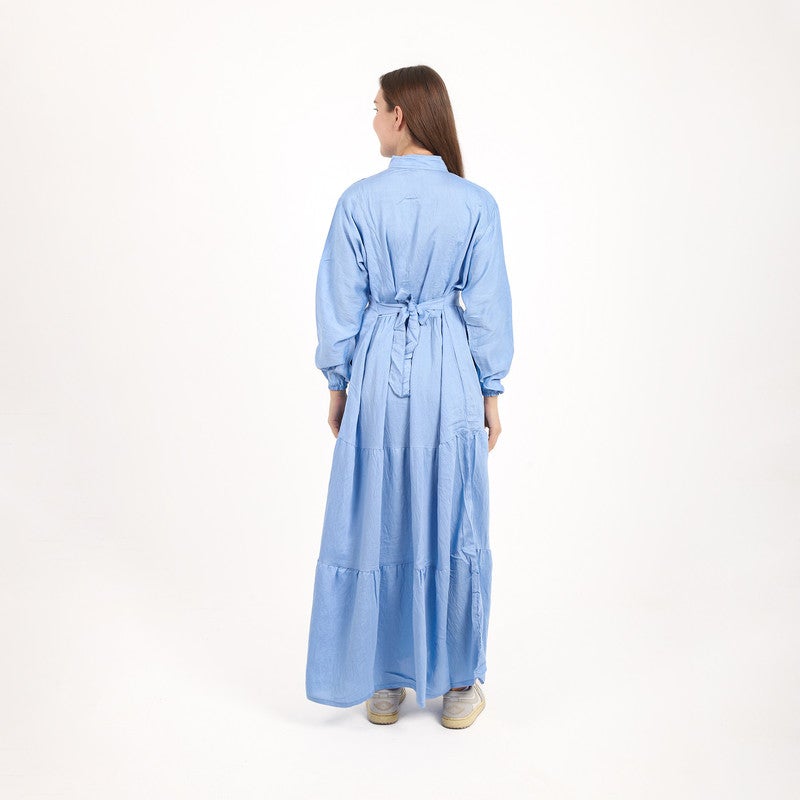 BEBO Women's long dress with embroidery on the chest and long sleeves, one size fits most (approximately 60-85 kg)_Cyan - Image 4