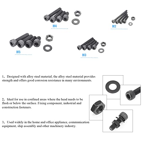DYWISHKEY 1220 PCS M2 M3 M4 M5, 12.9 Grade Alloy Steel Hex Socket Head Cap Bolts Screws Nuts Washers Assortment Kit with Hex Wrenches - Image 5