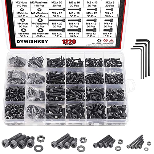 DYWISHKEY 1220 PCS M2 M3 M4 M5, 12.9 Grade Alloy Steel Hex Socket Head Cap Bolts Screws Nuts Washers Assortment Kit with Hex Wrenches - Image 1