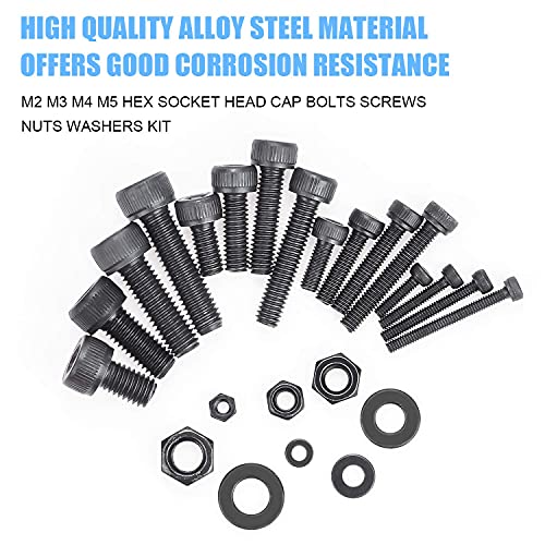 DYWISHKEY 1220 PCS M2 M3 M4 M5, 12.9 Grade Alloy Steel Hex Socket Head Cap Bolts Screws Nuts Washers Assortment Kit with Hex Wrenches - Image 3