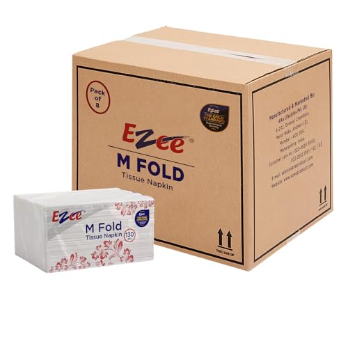 Ezee M Fold Tissue Paper Serving Napkin 1040 Pulls | Pack of 8 X 130 Pulls | Paper Towel - Image 1