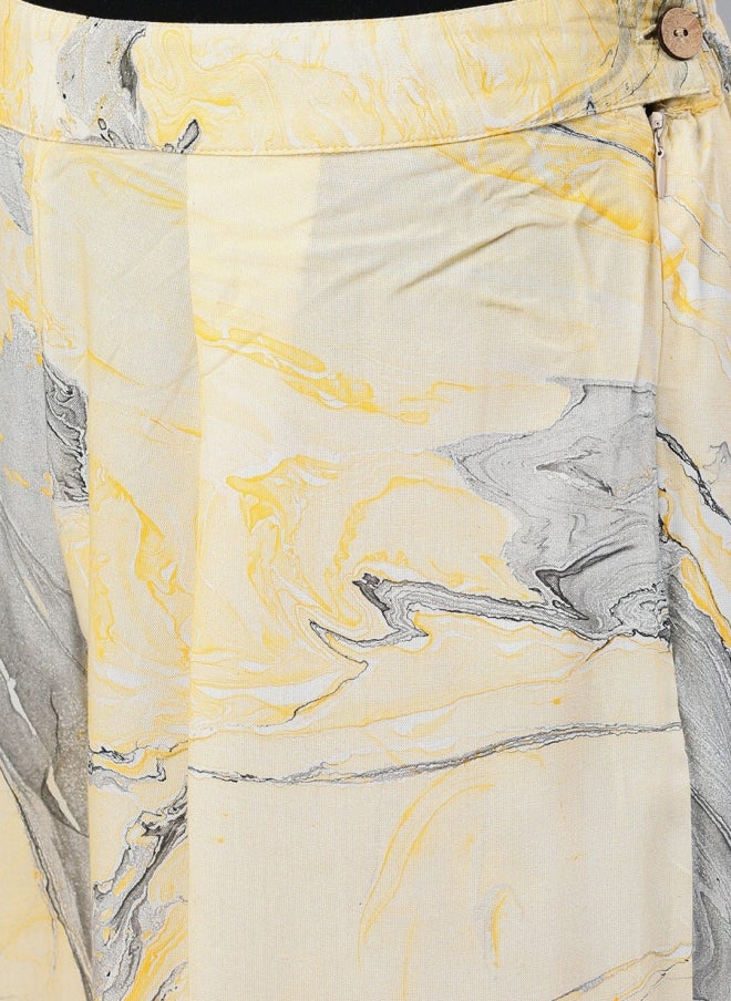 AKS Yellow Abstract Printed Wide Leg Palazzos for Women - Image 5