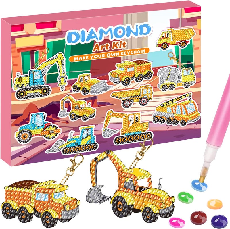 Labeol Arts and Crafts for Kids Ages 8-12 - Creat Your Own GEM Keychains-5D Diamond Art by Numbers GEM Art Kits for Kids Girls Toddler Crafts Age 6-7 6-8 10-12 (Engineering Vehicles) - Image 1