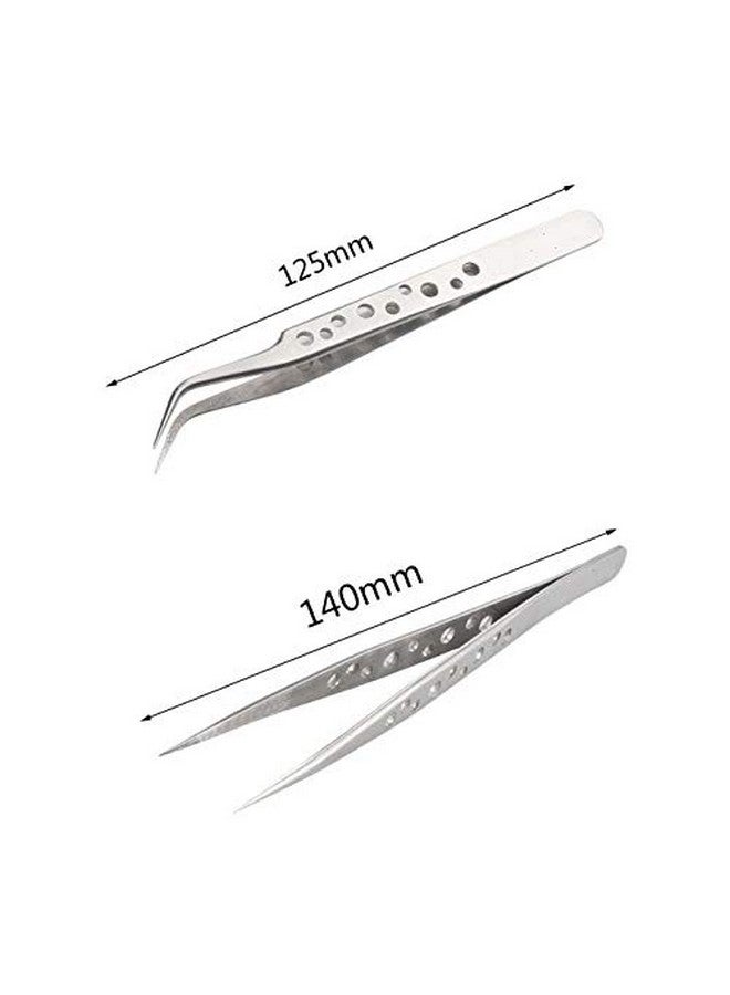 Axtella Set of 2 Anti-Static Stainless Steel Tweezers- Straight & Curved Tips With Set of 3 ESD Non-Magnetic Stainless Steel Tweezers- Straight, Flat & Curved Tips - Image 3