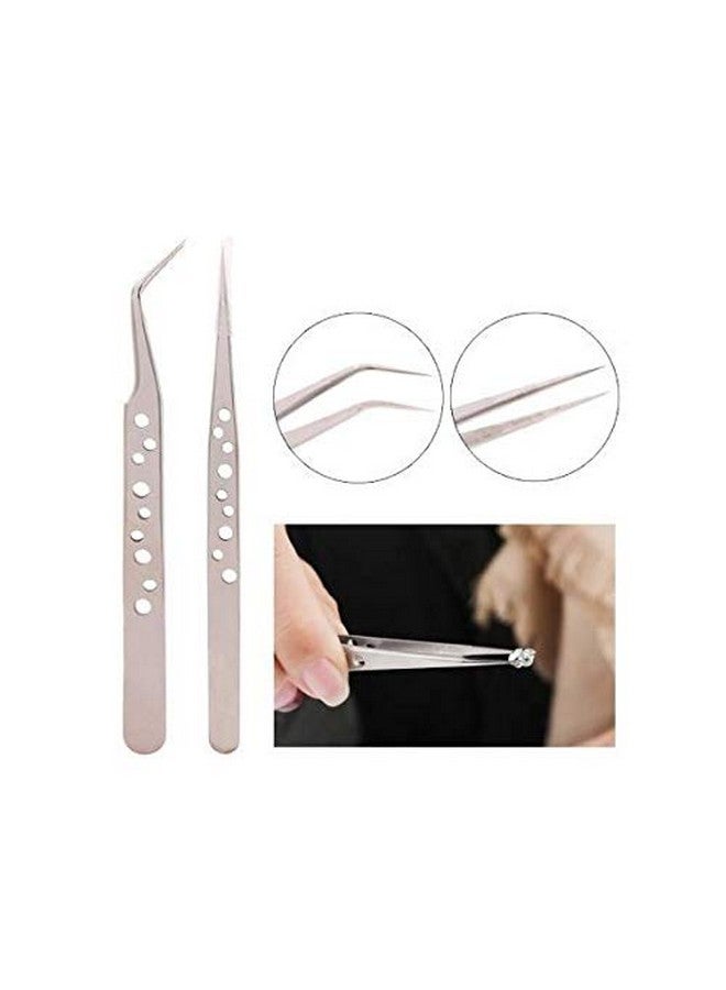 Axtella Set of 2 Anti-Static Stainless Steel Tweezers- Straight & Curved Tips With Set of 3 ESD Non-Magnetic Stainless Steel Tweezers- Straight, Flat & Curved Tips - Image 2