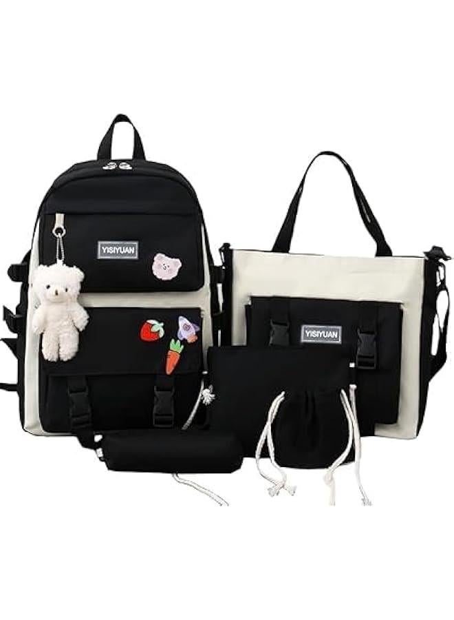 هوكور LukRosey Backpack Fashion Large Capacity 5-Piece Backpack Set with Small Cell Phone Purse,handbag,Receive Bag,Pencil Box - Image 1