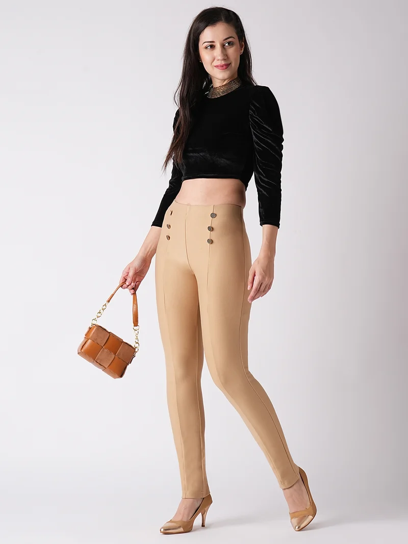globus Women Camel Brown Skinny Fit Treggings