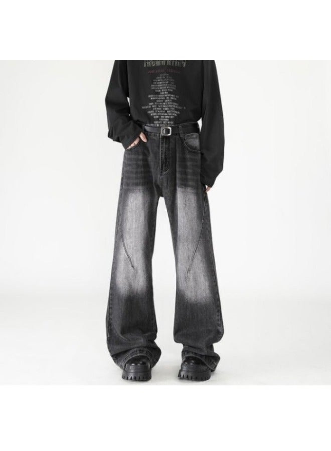 New American Retro Wide-leg Jeans, Loose Deconstructed Style, Straight-leg, Slimming And Falling Street Trousers