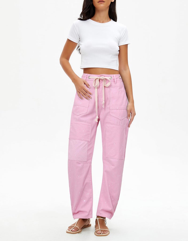 Kedera Women Striped Barrel Jeans Casual Loose Denim Jeans Wide Leg Baggy Pants Mid Waist Boyfriend Jeans Y2K Pink - Image 2