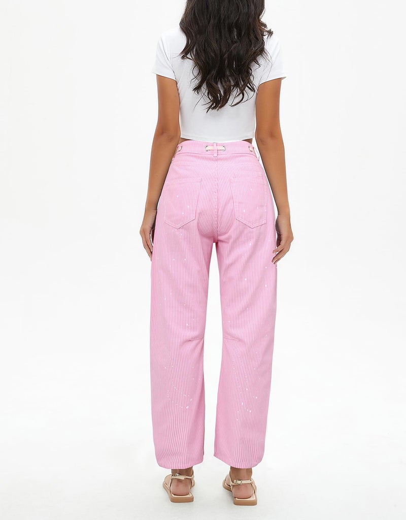 Kedera Women Striped Barrel Jeans Casual Loose Denim Jeans Wide Leg Baggy Pants Mid Waist Boyfriend Jeans Y2K Pink - Image 3