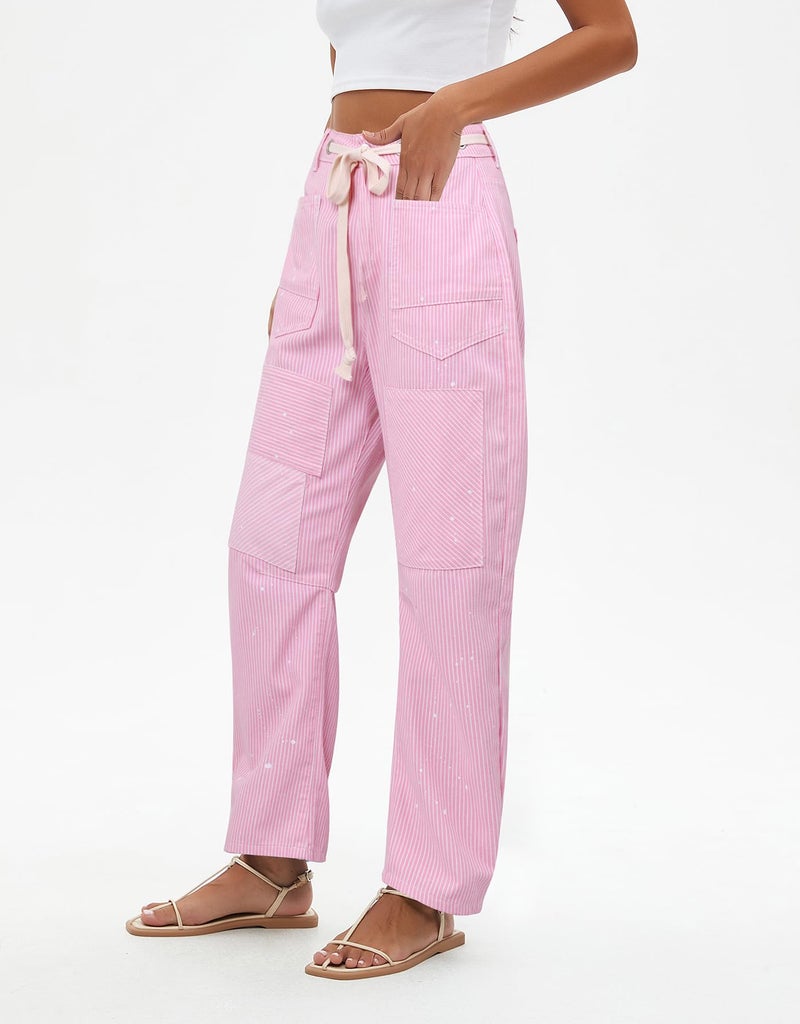 Kedera Women Striped Barrel Jeans Casual Loose Denim Jeans Wide Leg Baggy Pants Mid Waist Boyfriend Jeans Y2K Pink - Image 5