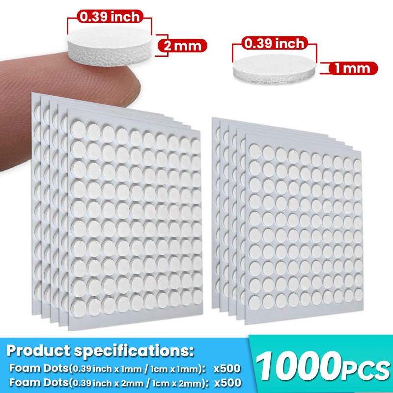 Tikfoam 1000Pcs Double Sided Adhesive Foam Dots, 2mm and 1mm Thick Tape for Craft, Card Making, Marked Candles, Scrapbook, Poster and DIY Projects - Image 2