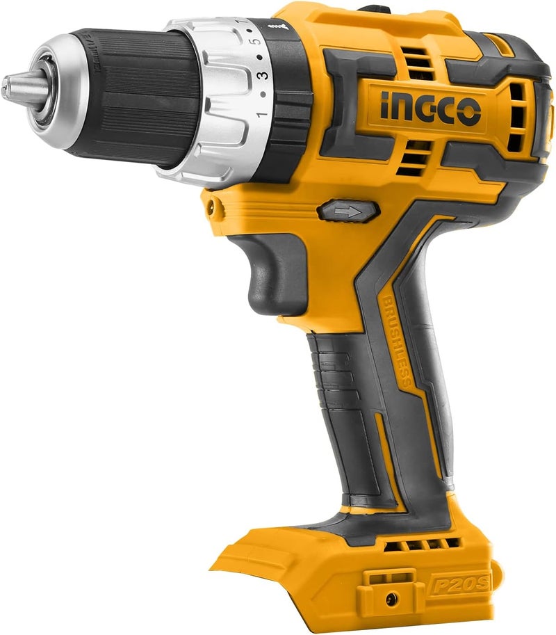 إنجكو مثقاب صدمي بدون فرشاة ٢٠ فولت، مثقاب كهربائي ١/٢ بوصة، إعدادات سرعة وعزم دوران متغيرة، مصباح عمل LED - Image 1