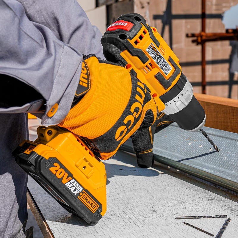 إنجكو مثقاب صدمي بدون فرشاة ٢٠ فولت، مثقاب كهربائي ١/٢ بوصة، إعدادات سرعة وعزم دوران متغيرة، مصباح عمل LED - Image 3