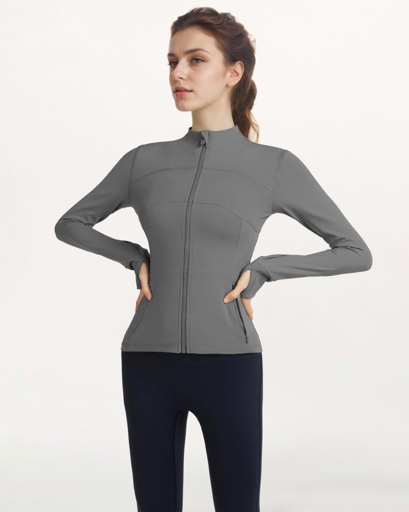 Locachy Women's Slim Fit Full Zip Athletic Running Sports Workout Jacket with Thumb Holes 01 Grey S - Image 4