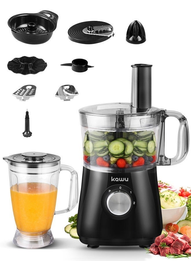  كاو مُعالج طعام Kawu 500 واط - جهاز مطبخ متعدد الوظائف 8 في 1 | 8 ملحقات مُتكاملة مفرمة لحم ومُعصّر عصائر وآلة عجن العجين | وعاء 1.2 لتر وخلاط 1.8 لتر | ضمان 2 سنوات | تصميم صغير الحجم أسود - Image 1