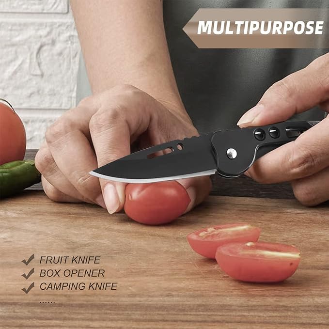 Voroly Foldable Knife (Manual) For Kitchen, Home, Travel and Office Tool Carbon Steel (BLACK - KEY CHIAN) - Image 2