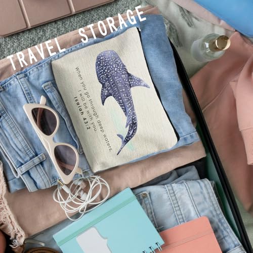 RYYCDOI Whale Shark Christian Makeup Bag Pouch, Christian Shark Gifts for Women, Bible Verse Gifts Isaiah 43:2, When you go through deep waters I will be with you - Image 5