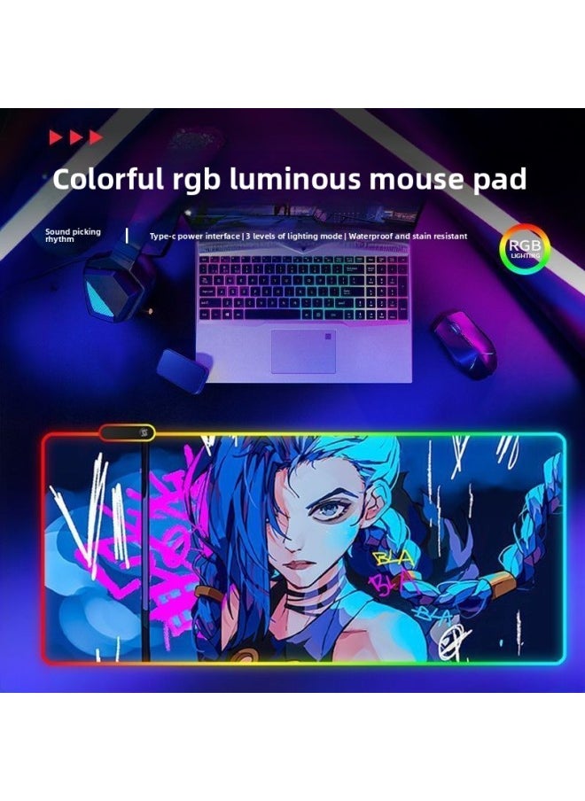 Generic - RGB Luminous Mouse Pad Computer Keyboard Hand-held Desktop Pad Oversized Game E-sports Pad Thickened Internet Cafe Table Pad-Color:300*700mm-Pattern:Upgraded Version Of Pickup Rhythm-lc944 - Image 1
