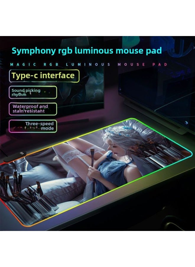 Generic - RGB Luminous Mouse Pad Computer Keyboard Hand-held Desktop Pad Oversized Game E-sports Pad Thickened Internet Cafe Table Pad-Color:300*700mm-Pattern:Upgraded Version Of Pickup Rhythm-lc944 - Image 1
