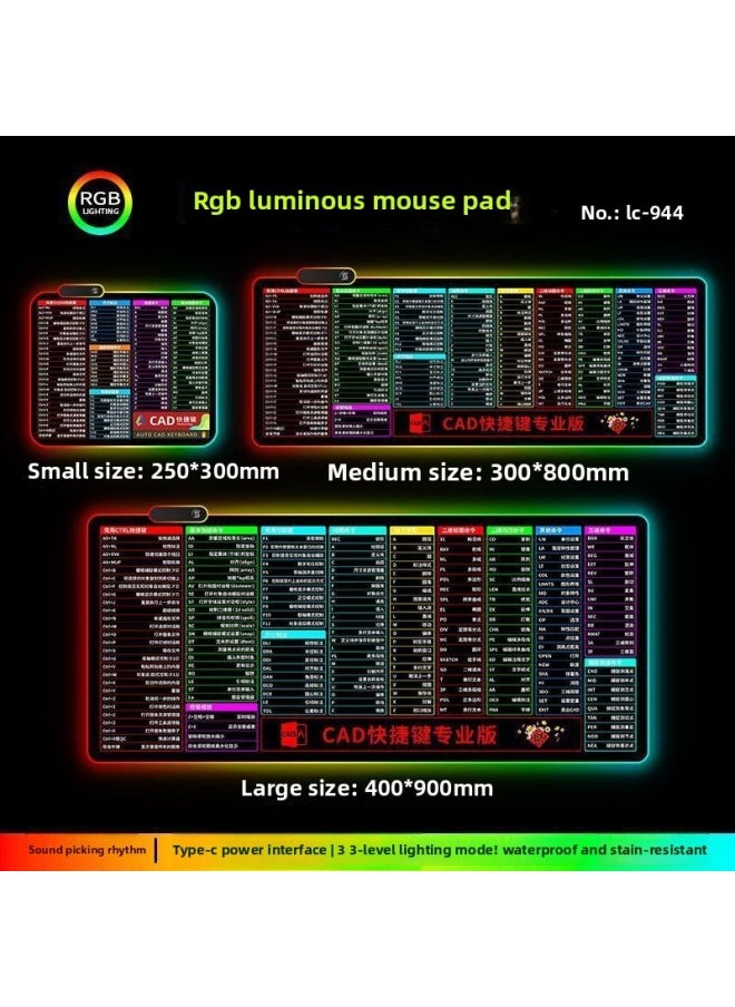 Generic - RGB Luminous Mouse Pad Computer Keyboard Hand-held Desktop Pad Oversized Game E-sports Pad Thickened Internet Cafe Table Pad-Color:300*700mm-Pattern:Upgraded Version Of Pickup Rhythm-lc944 - Image 1