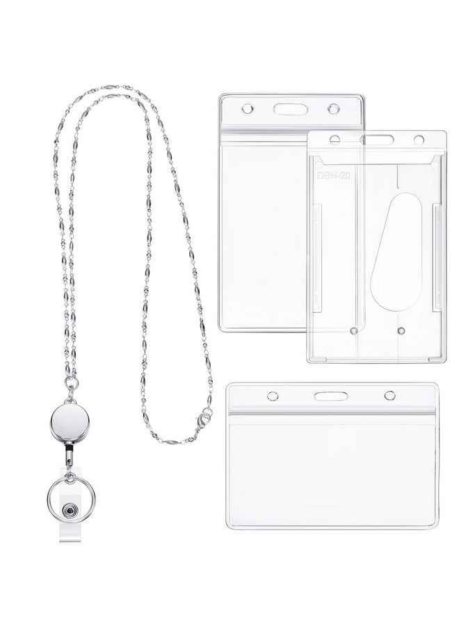 Zonon Retractable Badge Reel Lanyard With Id Holder For Women Fashion Cruise Lanyard Stainless Steel Necklace With 3 Pieces Name Badge Holder Clip (Silver)  - Image 1