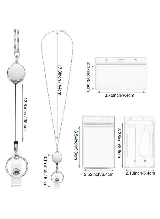 Zonon Retractable Badge Reel Lanyard With Id Holder For Women Fashion Cruise Lanyard Stainless Steel Necklace With 3 Pieces Name Badge Holder Clip (Silver)  - Image 2