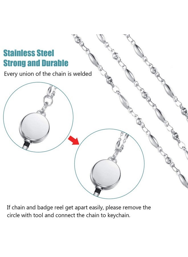 Zonon Retractable Badge Reel Lanyard With Id Holder For Women Fashion Cruise Lanyard Stainless Steel Necklace With 3 Pieces Name Badge Holder Clip (Silver)  - Image 4