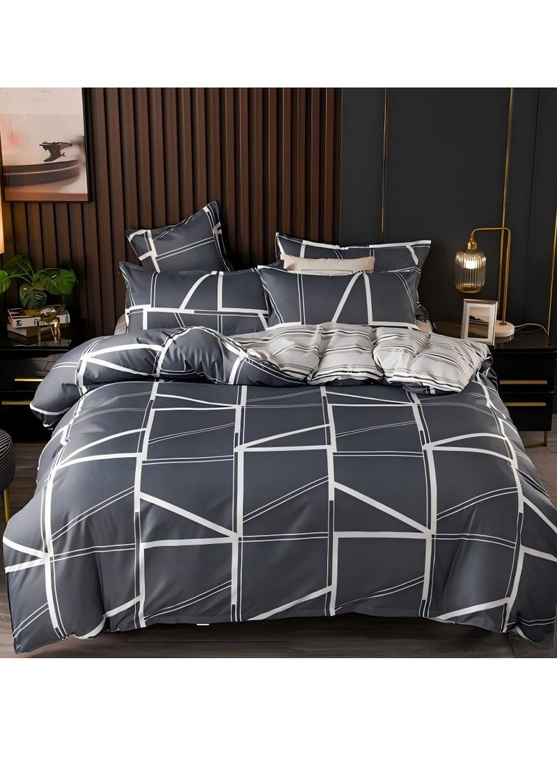 بيوتيفول مجموعة من الأسرّة ذات الأسرّة الريحية البسيطة، مجموعة من 4 مجموعات من الأسرّة الموضة، سرير واحد، لحاف واحد، وحقيبتين من أغطية الفراش، لا تحتوي على حشوات، مقاس 180CM*220CM. - Image 4