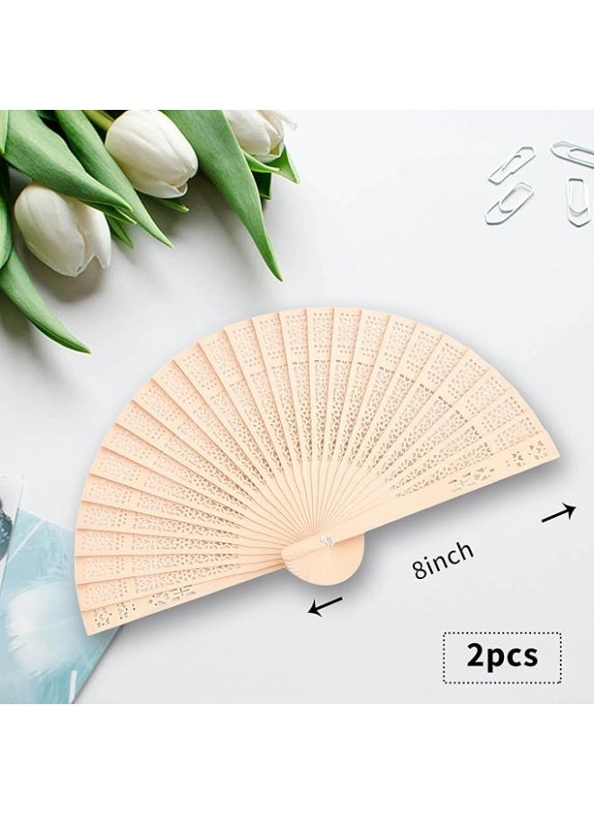 Generic - 2 Folding Fan, Handheld Fan with Wooden Frame for Weddings and Dancing - Image 1