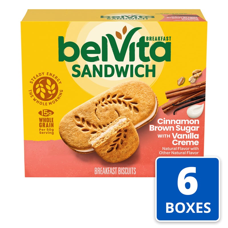 belVita Breakfast Bar Biscuit Sandwiches, Cinnamon Brown Sugar with Vanilla Creme, 30 Total Packs, 6 Boxes (2 Biscuits Per Pack) - Image 2