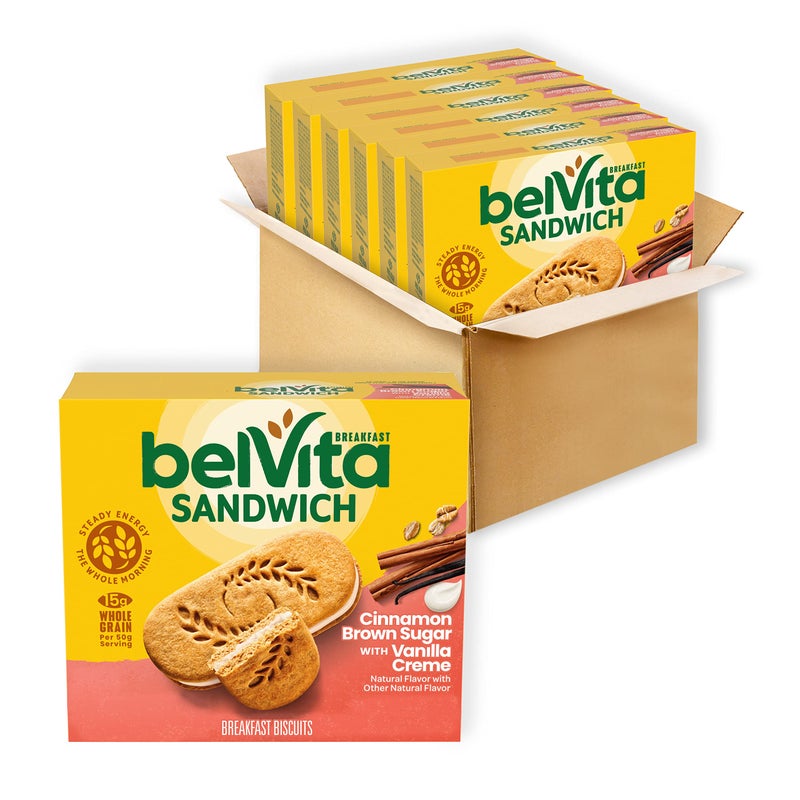 belVita Breakfast Bar Biscuit Sandwiches, Cinnamon Brown Sugar with Vanilla Creme, 30 Total Packs, 6 Boxes (2 Biscuits Per Pack) - Image 1
