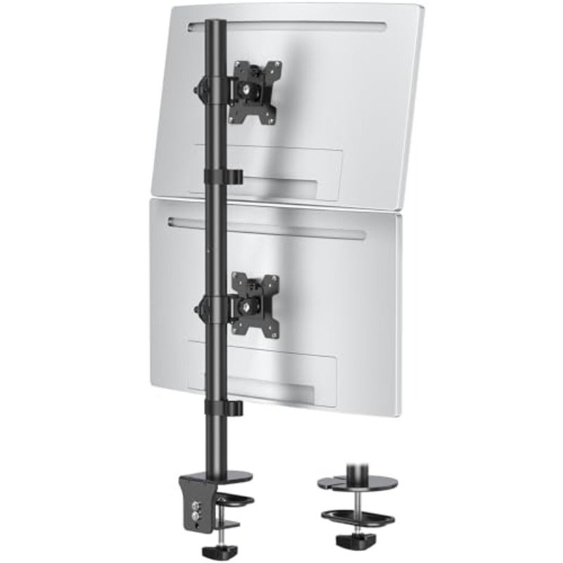 Dual Monitor Stand Stacked Vertical Stacked Monitor Mount for 2 Max 32 inch Screens Computer Monitor Desk Mount with Height Adjustable Swivel Tilt VESA Bracket with C-Clamp Grommet Base - Image 1