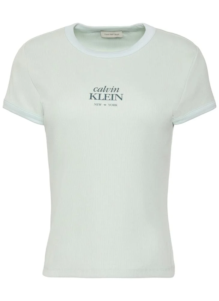 Calvin Klein Jeans Pale Meadow Casual 2X2 Baby Rib Logo Baby T-Shirt for Women | Best Price UAE