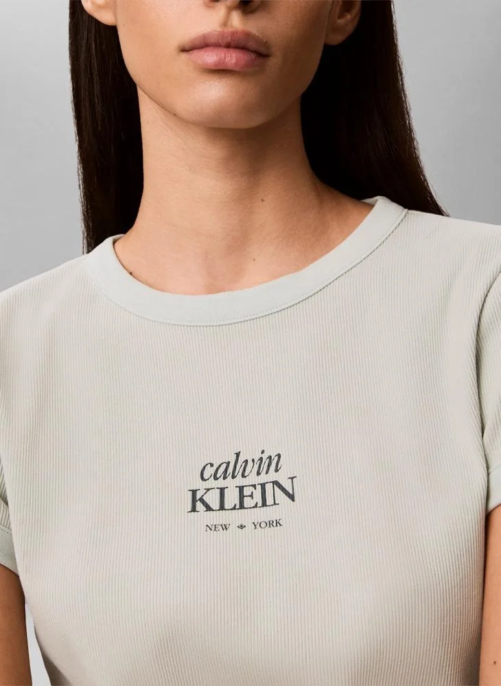 Calvin Klein Jeans Pale Meadow Casual 2X2 Baby Rib Logo Baby T-Shirt for Women | Best Price UAE