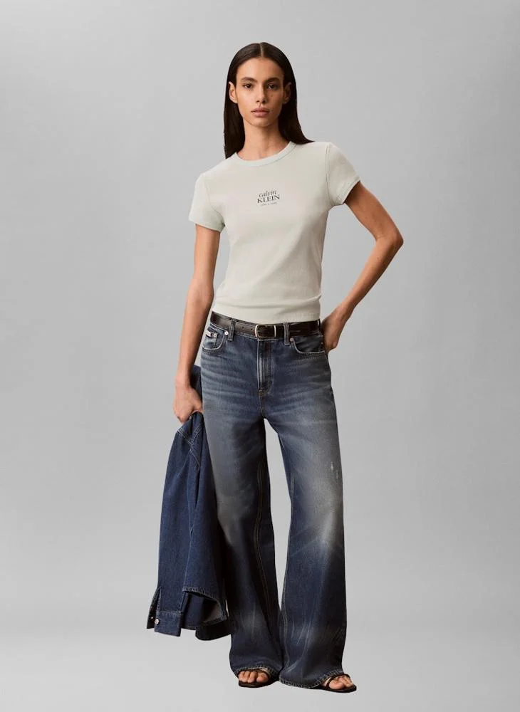 Calvin Klein Jeans Pale Meadow Casual 2X2 Baby Rib Logo Baby T-Shirt for Women | Best Price UAE