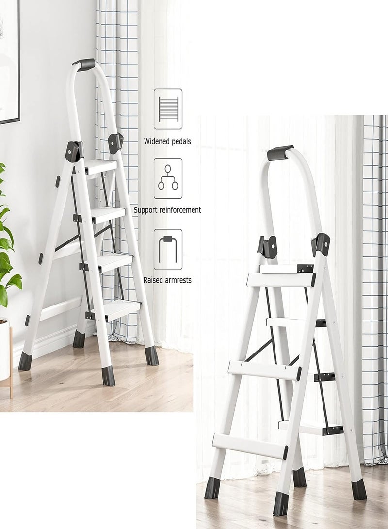 CUBEXELL Foldable Ladder 4 Steps,Home Ladder Folding Step Stool with Wide Anti-Slip Pedal Durable Aluminum Alloy Frame Adults Folding Sturdy Steel Ladder for Home Kitchen Garden Office - Image 2