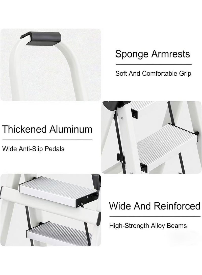 CUBEXELL Foldable Ladder 4 Steps,Home Ladder Folding Step Stool with Wide Anti-Slip Pedal Durable Aluminum Alloy Frame Adults Folding Sturdy Steel Ladder for Home Kitchen Garden Office - Image 3